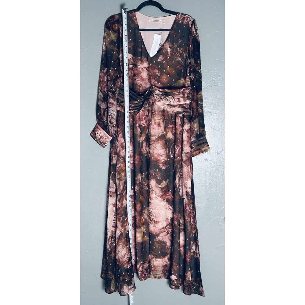 Soft Surroundings Rina Silk Maxi Dress Womens 12 Red Gold Long Sleeve Flowy NWT